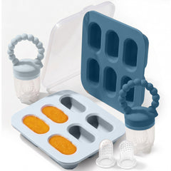 Silicone Baby Fruit Feeders with Freezer Tray for Batch Prep, Set of 2 – Safe & Convenient, Includes Extra Pouches & Travel Lids, Dishwasher Safe