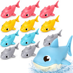 12pc Floating Shark Bath Toys for Toddlers, Colorful Wind Up Swimming Sharks, Interactive & Battery-Free Water Play