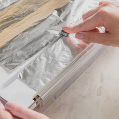 OU Aluminum Foil and Wrap Organizer with Cutter for 12" Roll, Kitchen Wrap Organizer, Plastic Wrap & Aluminum Foil Dispenser for Drawer