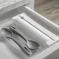 OU Aluminum Foil and Wrap Organizer with Cutter for 12" Roll, Kitchen Wrap Organizer, Plastic Wrap & Aluminum Foil Dispenser for Drawer