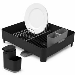 OU Sink Organizer Set, Compact Dish Drying Rack with Drainage Spout & 19 oz Liquid Soap Dispenser with Sponge Holder, Nonslip Kitchen Sink Organizer