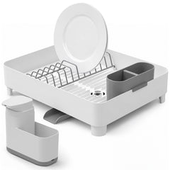 OU Sink Organizer Set, Dish Drying Rack with Drainage Spout &19oz Liquid Soap Dispenser with Sponge Holder, Space-Saving Kitchen Sink Organizer Set