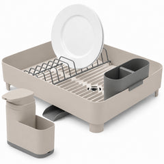 OU Sink Organizer Set, Dish Drying Rack with Drainage Spout &19oz Liquid Soap Dispenser with Sponge Holder, Space-Saving Kitchen Sink Organizer Set