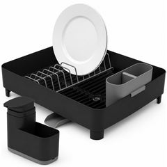 OU Sink Organizer Set, Dish Drying Rack with Drainage Spout &19oz Liquid Soap Dispenser with Sponge Holder, Space-Saving Kitchen Sink Organizer Set