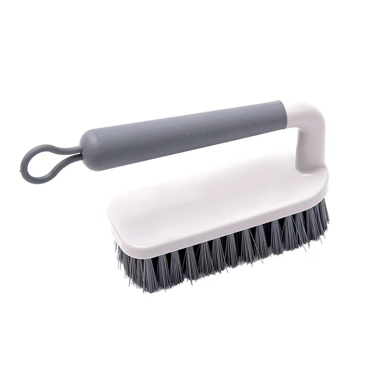 OU Scrub Brush with Ergonomic Handle, All Purpose Heavy Duty Cleaning Scrubber for Bathroom & Kitchen with Nonslip Handle, Scraper Edge & Hanging Loop