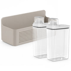 OU Laundry Detergent Dispenser & Wall-Mounted Storage Organizer Set, 2 Pack 77oz Liquid Soap Dispensers with Measuring Cap & Hanging Storage Organizer
