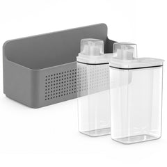 OU Laundry Detergent Dispenser & Wall-Mounted Storage Organizer Set, 2 Pack 77oz Liquid Soap Dispensers with Measuring Cap & Hanging Storage Organizer