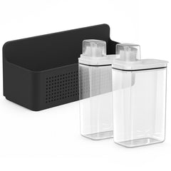 OU Laundry Detergent Dispenser & Wall-Mounted Storage Organizer Set, 2 Pack 77oz Liquid Soap Dispensers with Measuring Cap & Hanging Storage Organizer