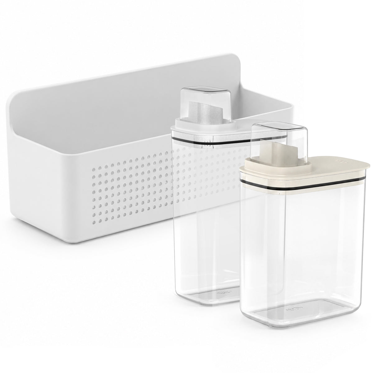 OU Laundry Organization Set, 50oz & 77oz Liquid Detergent Dispensers with Measuring Caps & Wall Mounted Cabinet Door Storage Organizer Basket