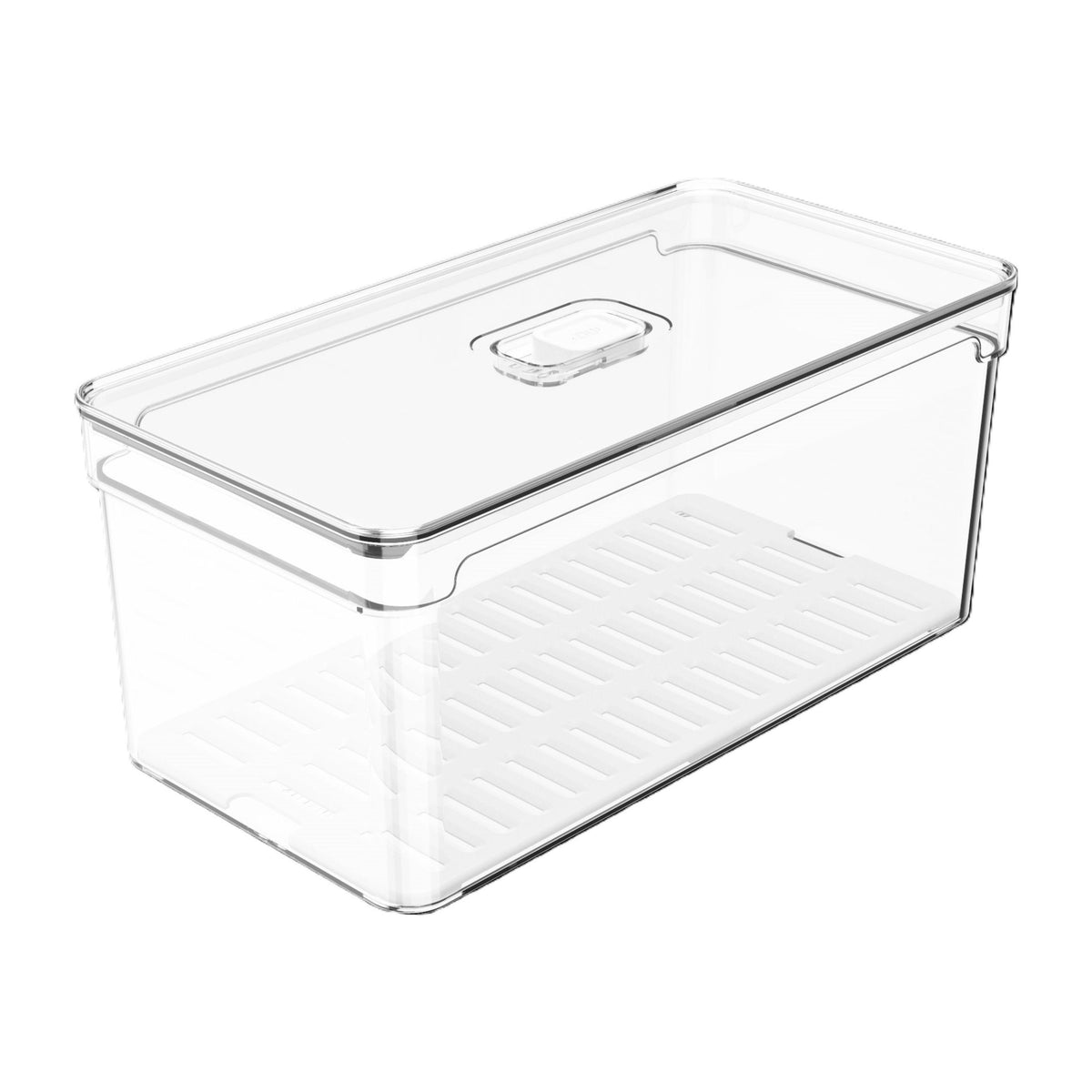 OU Fridge Organizer Bin with Vented Lid 5.3qt, Clear Stackable Refrigerator Storage Bin, Produce Kitchen Storage Container, BPA Free