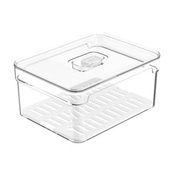 OU Fridge Organizer Bin with Drain Tray & Vented Lid, 2.3qt Clear Stackable Refrigerator Storage Bin, Produce Kitchen Storage Container, BPA Free