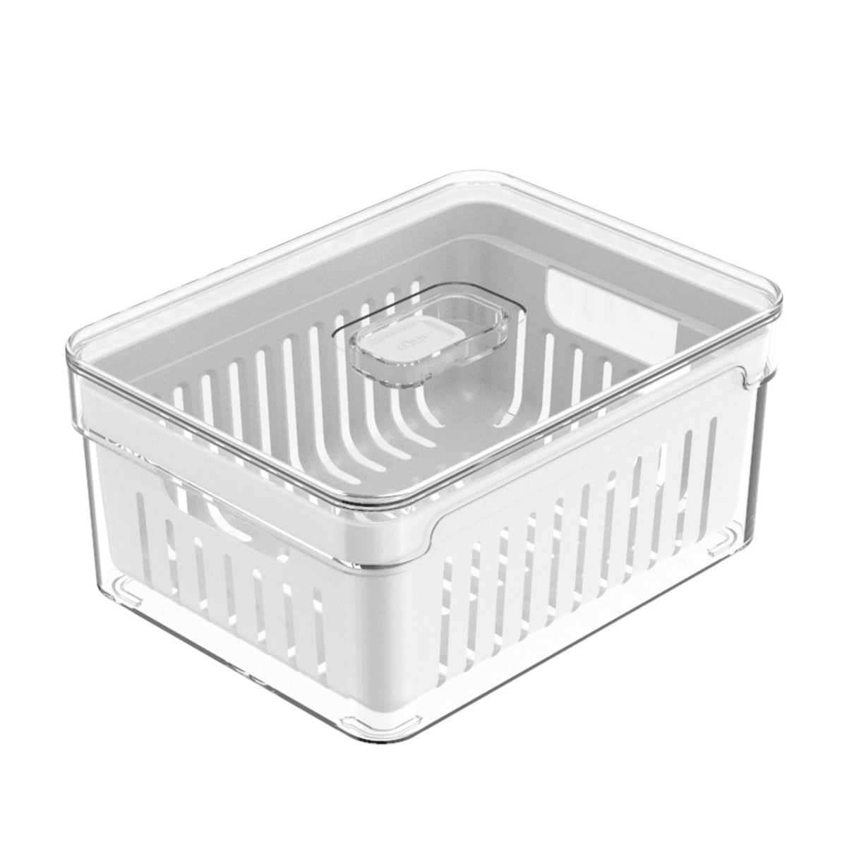 OU Fridge Organizer Bin with Drain Basket & Vented Lid, 2.3 qt Clear Stackable Refrigerator Storage Container, Produce Kitchen Storage Bin, BPA Free