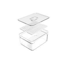 OU Fridge Organizer Bin with Drain Tray & Vented Lid, 2.3qt Clear Stackable Refrigerator Storage Bin, Produce Kitchen Storage Container, BPA Free