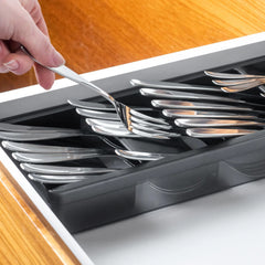 OU In-Drawer Silverware & Utensils Organizer, 5 Compartments Flatware Storage, Compact Cutlery Organizer Tray - 14.75" x 5.9" White