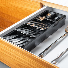 OU In-Drawer Silverware & Utensils Organizer, 5 Compartments Flatware Storage, Compact Cutlery Organizer Tray - 14.75" x 5.9" White