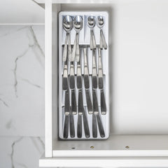OU In-Drawer Silverware & Utensils Organizer, 5 Compartments Flatware Storage, Compact Cutlery Organizer Tray - 14.75" x 5.9" White