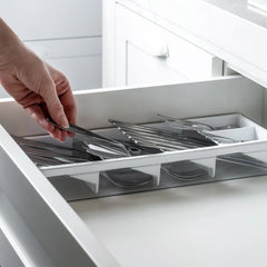 OU In-Drawer Silverware & Utensils Organizer, 5 Compartments Flatware Storage, Compact Cutlery Organizer Tray - 14.75" x 5.9" White