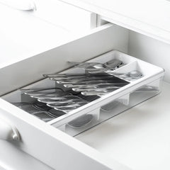 OU In-Drawer Silverware & Utensils Organizer, 5 Compartments Flatware Storage, Compact Cutlery Organizer Tray - 14.75" x 5.9" White