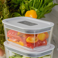 OU Glass Food Storage Container - Oven, Microwave, Freezer & Dishwasher Safe, Airtight Leak Proof Lid with Microwave Valve, Stackable Glass Jar