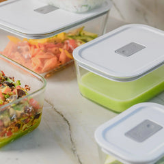 OU Glass Food Storage Container - Oven, Microwave, Freezer & Dishwasher Safe, Airtight Leak Proof Lid with Microwave Valve, Stackable Glass Jar