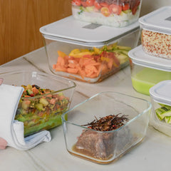 OU Glass Food Storage Container 5 Cup - Oven, Microwave, Freezer & Dishwasher Safe, Airtight Leak Proof Lid with Microwave Valve, Stackable Glass Jar