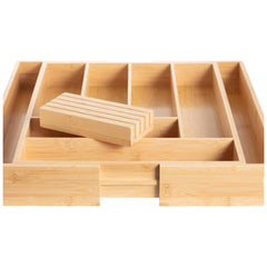 Expandable Bamboo Utensil Drawer Organizer, Wooden Utensil Tray, Non-Slip, Durable Cutlery Divider for Kitchen Flatware & Utensils