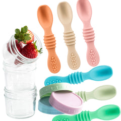 12-Pack Glass Baby Food Storage Jars with Lids, 6-Pack Silicone Baby Self-Feeding Spoons – BPA-Free, Leakproof, Freezer Safe Jars