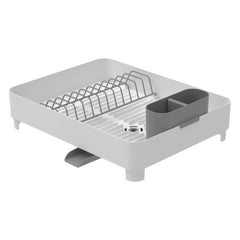 OU Dish Drying Rack with Drainage Spout, Nonslip Dish Drainer Rack with Removable Cutlery Holder & Steel Drying Rack for Plates, Bowls, Cup & Utensils