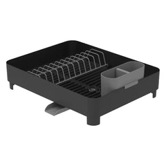 OU Dish Drying Rack with Drainage Spout, Nonslip Dish Drainer Rack with Removable Cutlery Holder & Steel Drying Rack for Plates, Bowls, Cup & Utensils