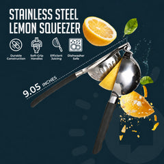 Stainless Steel Lemon Squeezer–Large Manual Citrus Juicer, Non-Slip Grip, Dishwasher Safe Design for Lemon, Lime, and Orange Juicing