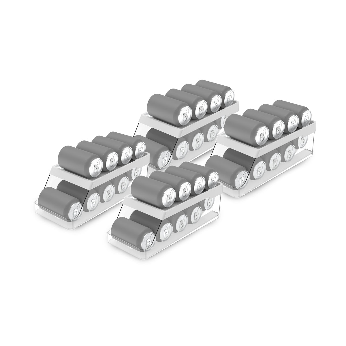 OU Soda Can Organizer for Refrigerator Set of 4, Clear Rolling Can Dispenser for Fridge / Pantry, Soda Can Rack Kitchen Organizers, BPA Free