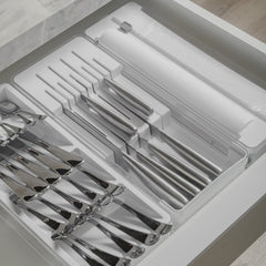 OU In-Drawer Silverware and Utensils Organizer Set - Knife Holder, Roll Dispenser for Aluminum Foil & Wrap, Cutlery Tray, Utensil Drawer Insert