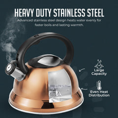 Luminuxe Whistling Tea Kettle, 3qt Stainless Steel Stove Top Kettle with Cool-Touch Handle, Durable, Fast Boil Tea Pot for Gas or Electric Stove