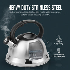 Luminuxe Whistling Tea Kettle, 3qt Stainless Steel Stove Top Kettle with Cool-Touch Handle, Durable, Fast Boil Tea Pot for Gas or Electric Stove