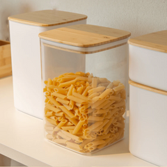 OU Airtight Food Storage Container 9.7cup, Clear Plastic Food Storage Container with Leak Proof Bamboo Lid, Stackable Kitchen Pantry Organizer