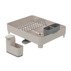 OU Sink Organizer Set, Dish Drying Rack with Drainage Spout &19oz Liquid Soap Dispenser with Sponge Holder, Space-Saving Kitchen Sink Organizer Set