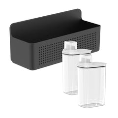 OU Laundry Detergent Dispenser & Wall-Mounted Storage Organizer Set, 2 Pack 77oz Liquid Soap Dispensers with Measuring Cap & Hanging Storage Organizer