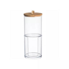 Acrylic Q-tip Dispenser and Cotton Pad Holder with Bamboo Lid, 2 Tier Nonslip Bathroom Organizer Jar for Cotton Ball, Swab, Makeup Pad, Vanity Storage