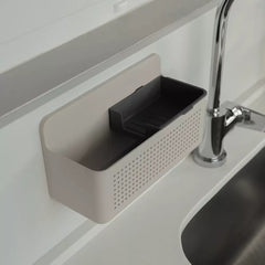 OU Hanging Sink Organizer, Self-Adhesive Caddy with Removable Sponge Tray, Space Saving Wall Mounted Kitchen Storage Organizer