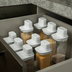 OU Airtight Food Storage Container, 6 Cup BPA Free Plastic Storage Container with Measuring Cup Lids, 2 Pack Space Saving Kitchen Pantry Organizer