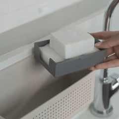 OU Hanging Sink Organizer, Self-Adhesive Caddy with Removable Sponge Tray, Space Saving Wall Mounted Kitchen Storage Organizer