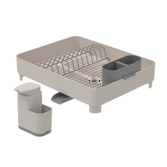 OU Sink Organizer Set, Compact Dish Drying Rack with Drainage Spout & 19 oz Liquid Soap Dispenser with Sponge Holder, Nonslip Kitchen Sink Organizer