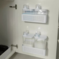 OU Laundry Organization Set, 50oz & 77oz Liquid Detergent Dispensers with Measuring Caps & Wall Mounted Cabinet Door Storage Organizer Basket