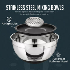 12 Piece Kitchen Mixing & Measuring Set, Stainless Steel Mixing Bowl with Lids and Nesting Magnetic Measuring Spoons for Baking & Cooking