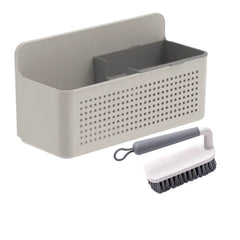 OU Kitchen Sink Organizer Set, Compact Wall Mounted Sink Organizer Caddy with Removable Sponge Tray & Ergonomic Scrub Brush, Versatile Kitchen Storage