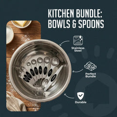 12 Piece Kitchen Mixing & Measuring Set, Stainless Steel Mixing Bowl with Lids and Nesting Magnetic Measuring Spoons for Baking & Cooking