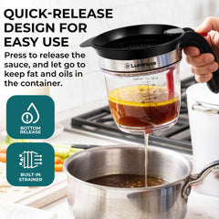 Fat Separator with Bottom Release, 4 Cup Gravy Separator, Oil Strainer Measuring Cup, Grease Strainer for Cooking, Kitchen Gadget
