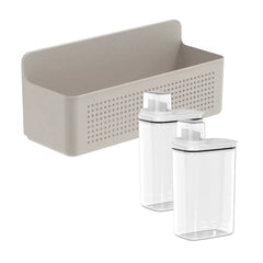 OU Laundry Detergent Dispenser & Wall-Mounted Storage Organizer Set, 2 Pack 77oz Liquid Soap Dispensers with Measuring Cap & Hanging Storage Organizer