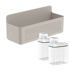 OU Laundry Detergent Dispenser & Wall-Mounted Storage Organizer Set, 2 Pack 50oz Clear Liquid Soap Dispenser with Measuring Cap & Hanging Storage Rack