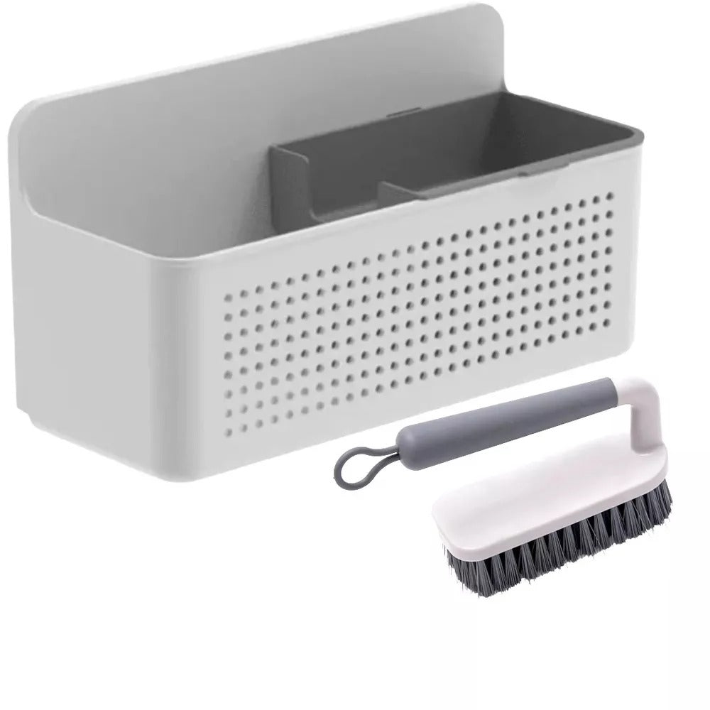 OU Kitchen Sink Organizer Set, Compact Wall Mounted Sink Organizer Caddy with Removable Sponge Tray & Ergonomic Scrub Brush, Versatile Kitchen Storage